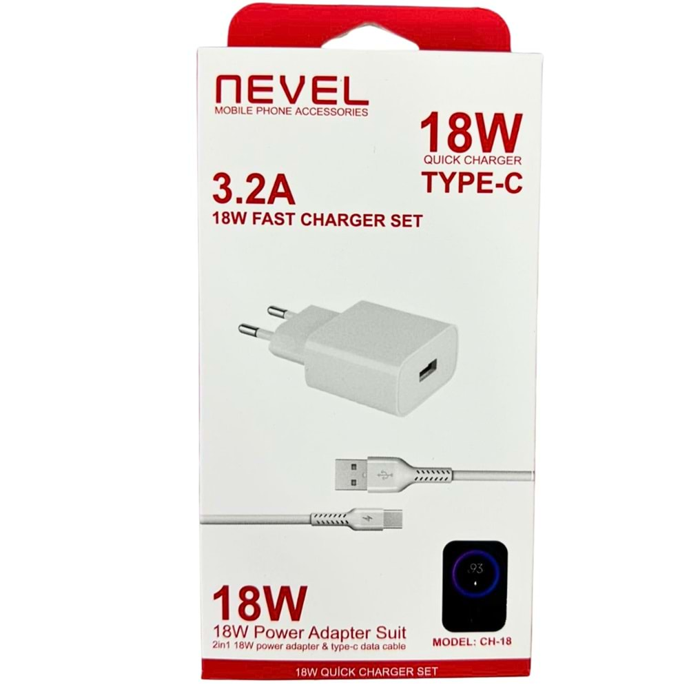 NEVEL 18W 3.2A TYPE-C ŞARJ SETİ